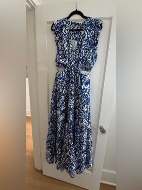 ME+EM Blue and White Cutout Maxi Dress